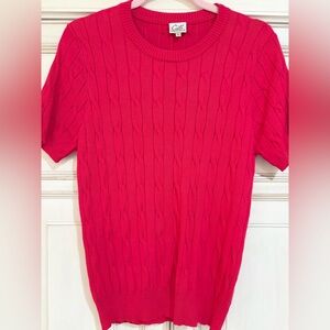 NEW NEVER WORN SZ XL Cielo Short-Sleeve Cable Knit Crew Sweater in Hot Pink